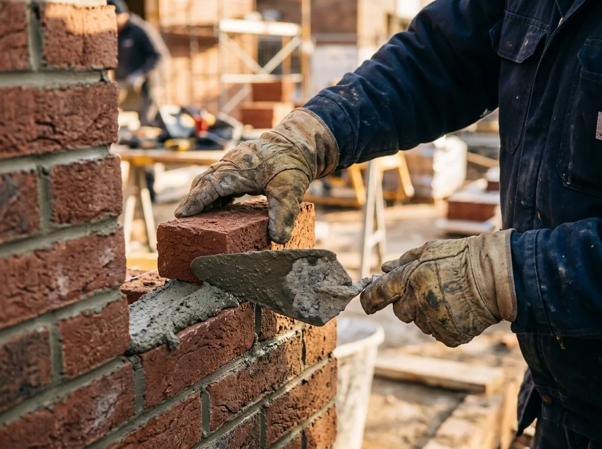 Illustrative image of a mason laying brick
