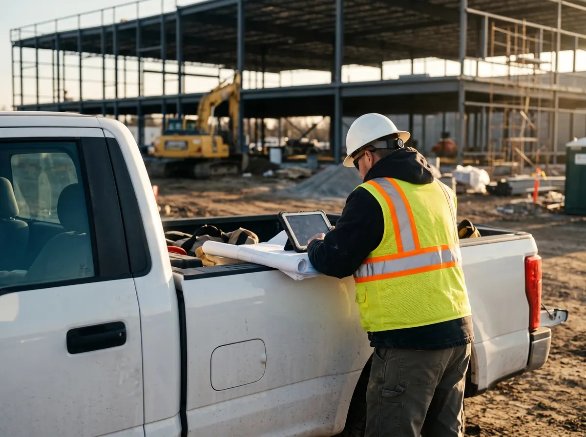Illustrative image of a contractor reviewing plans at a construction site