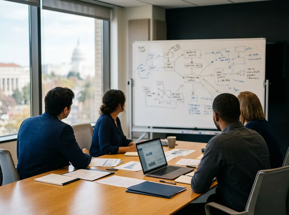 Illustrative image of a team meeting around a conference table
