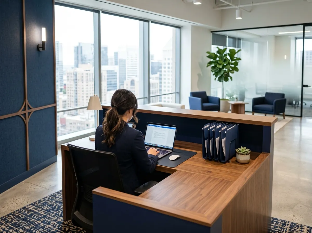 Illustrative image of an office reception desk