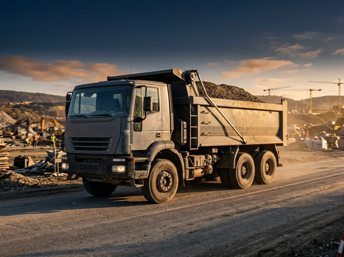 Illustrative image of a dump truck hauling gravel at a work site